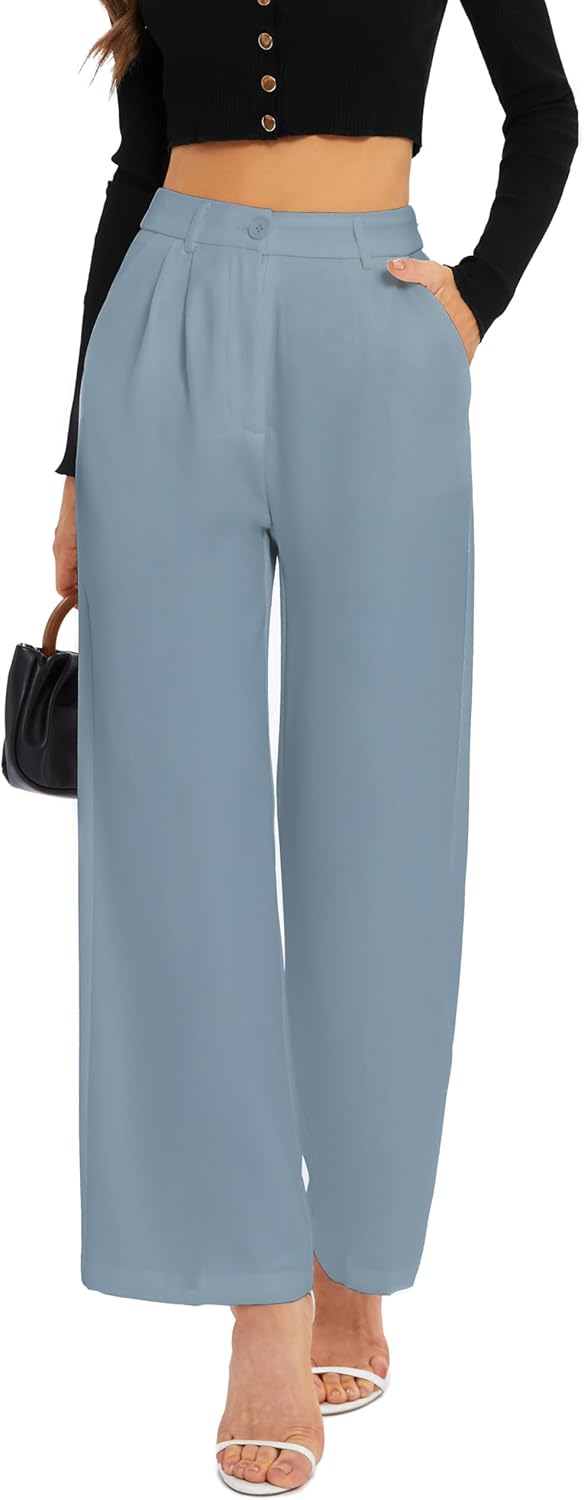 Wide Leg Pants for Women with High Elastic Waist for Work