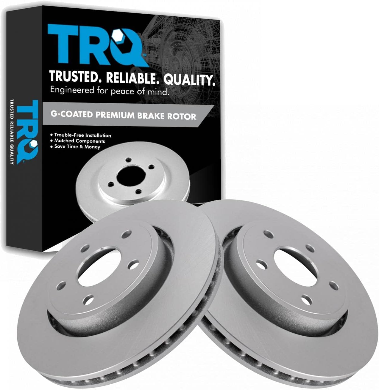 TRQ Front Brake Rotors Set Vented Premium G-Coated for Jeep