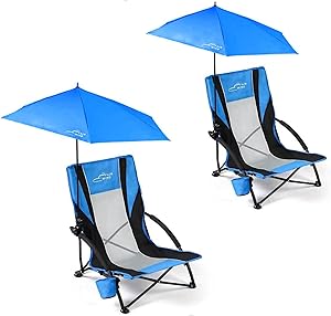 2 Pack Beach Chair with Umbrella for Adults - Portable Shade