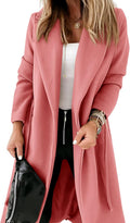 Womens Classic Coat Lapel Collar Open Front Long Jacket - Chic Fit