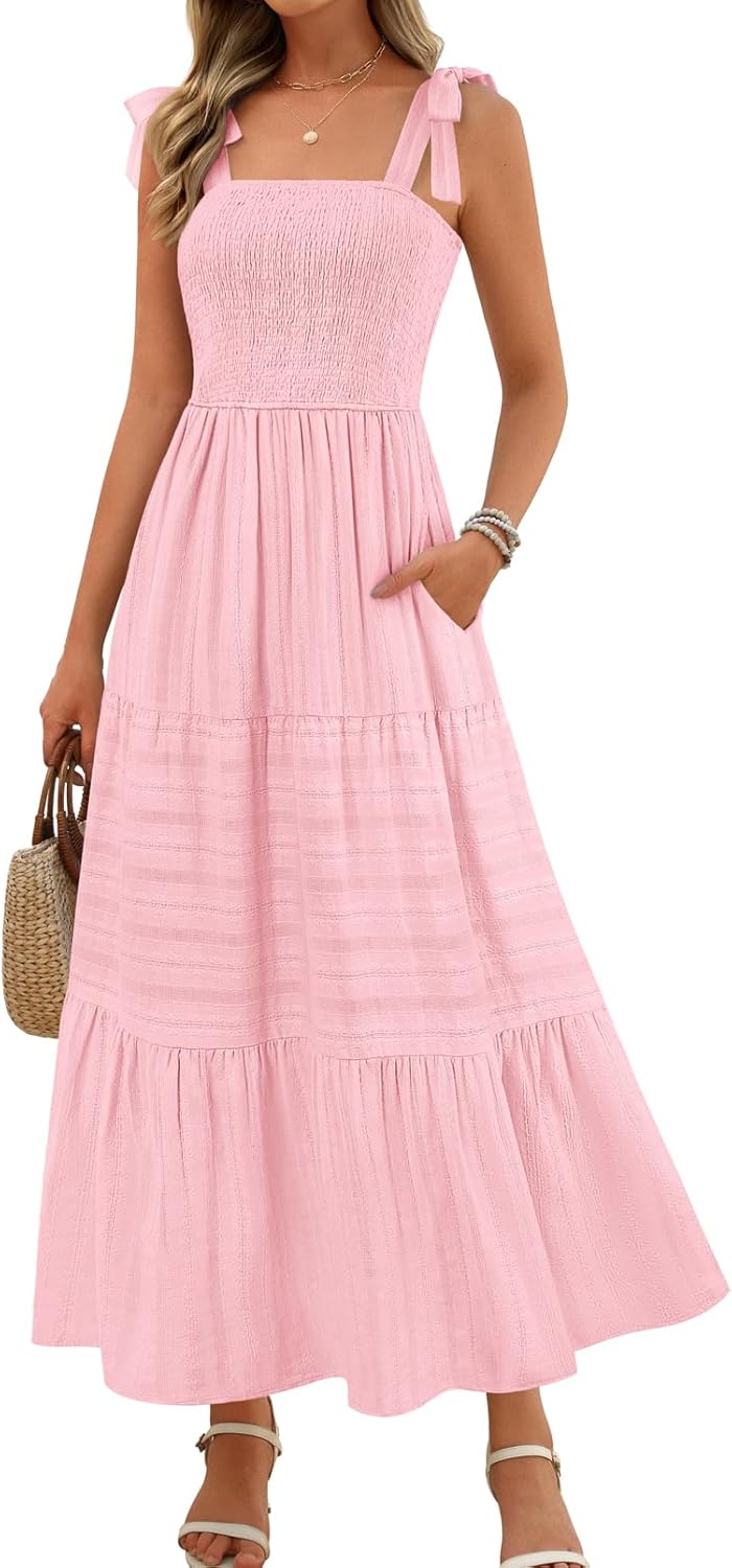 MEROKEETY Women's Summer Boho Maxi Dress for Beach Vacations