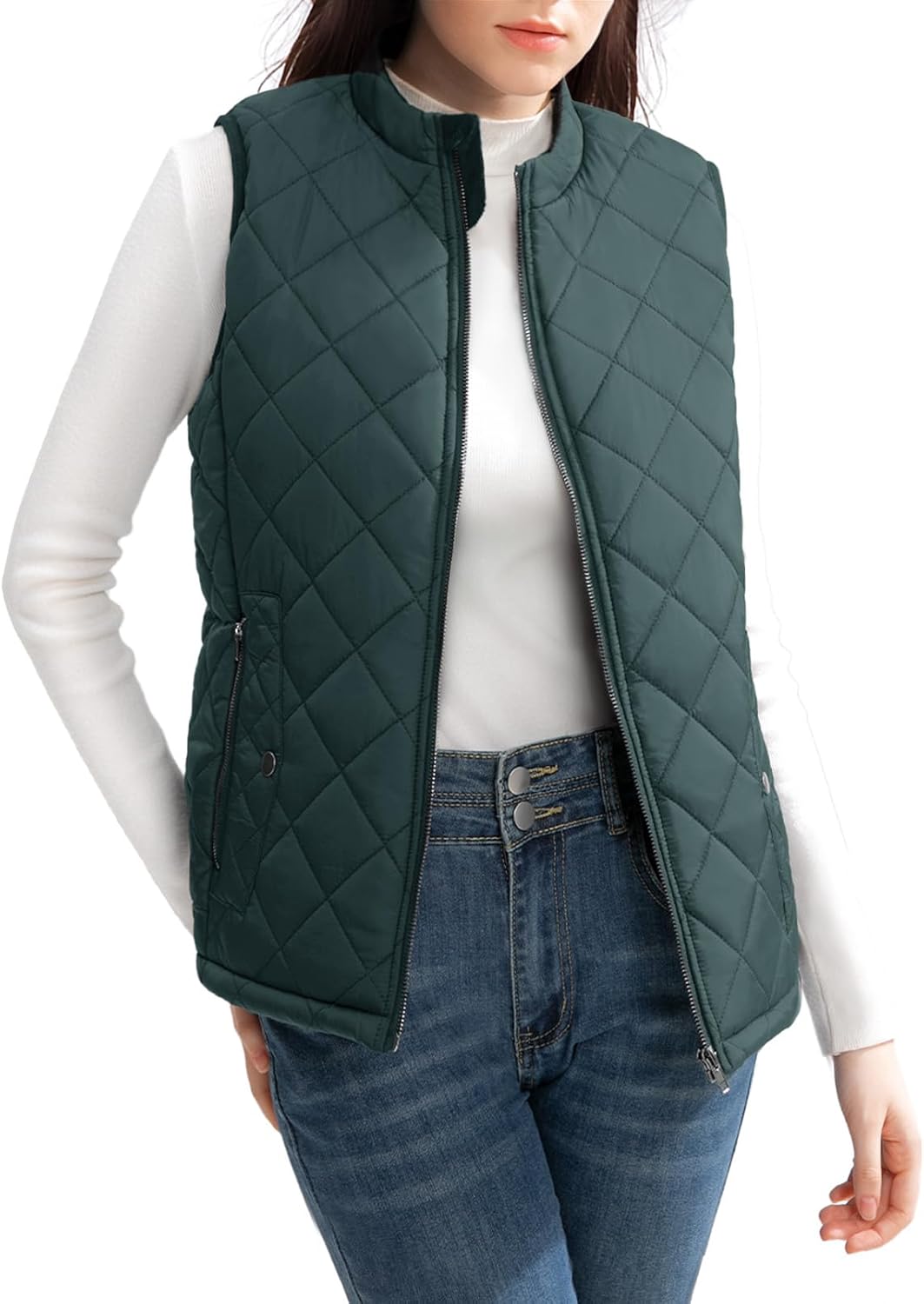 Water-Resistant Quilted Puffer Vest for Women with Pockets