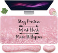 Pink Gaming Desk Set with Wrist Rest - Stay Positive