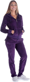 Facitisu Tracksuit for Women Velour 2-Piece Hoodie and Joggers Set