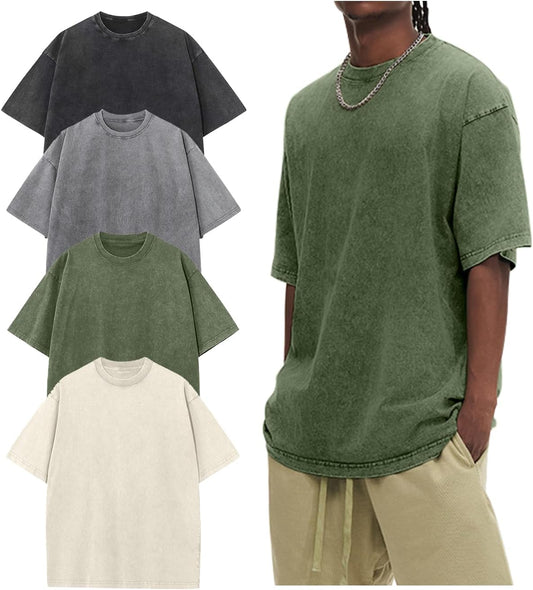 Oversized Tshirts for Men Acid Wash Vintage Cotton Heavyweight Tees