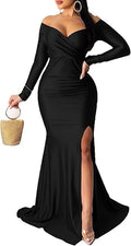Vakkest Women's Off Shoulder Maxi Dress - Elegant Bodycon Gown