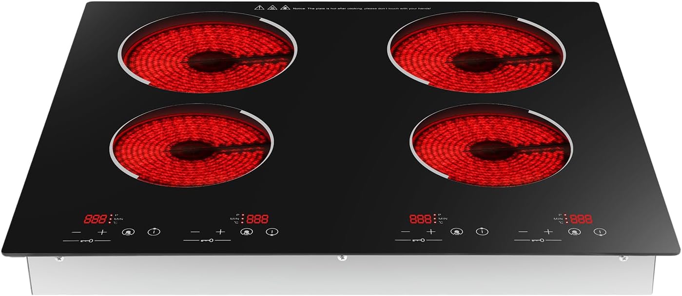 4 Burners Electric Cooktop with Safety Lock & Timer Features