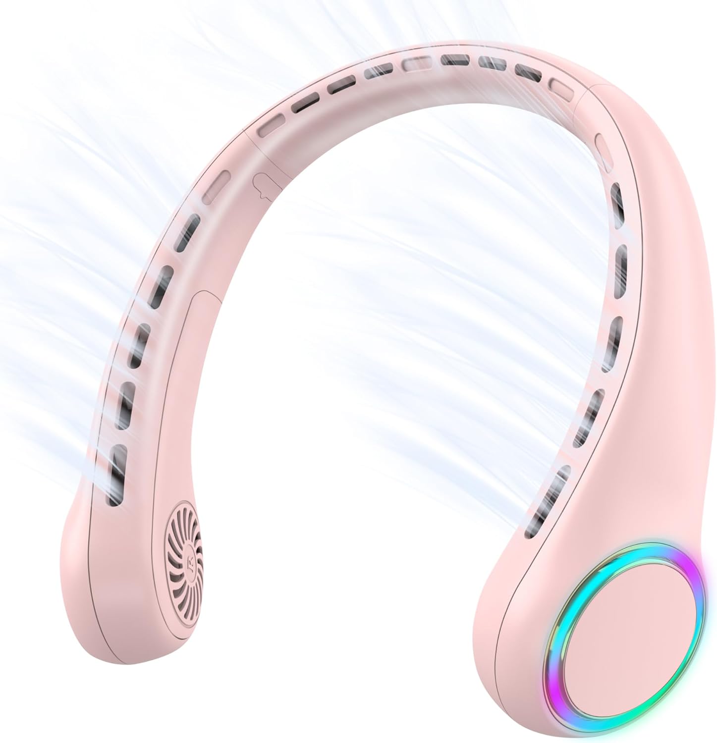 Hands-Free Cooling: GULAKI Neck Fan, 17H Lifespan, 3 Speeds, 64 Lights (Pink)