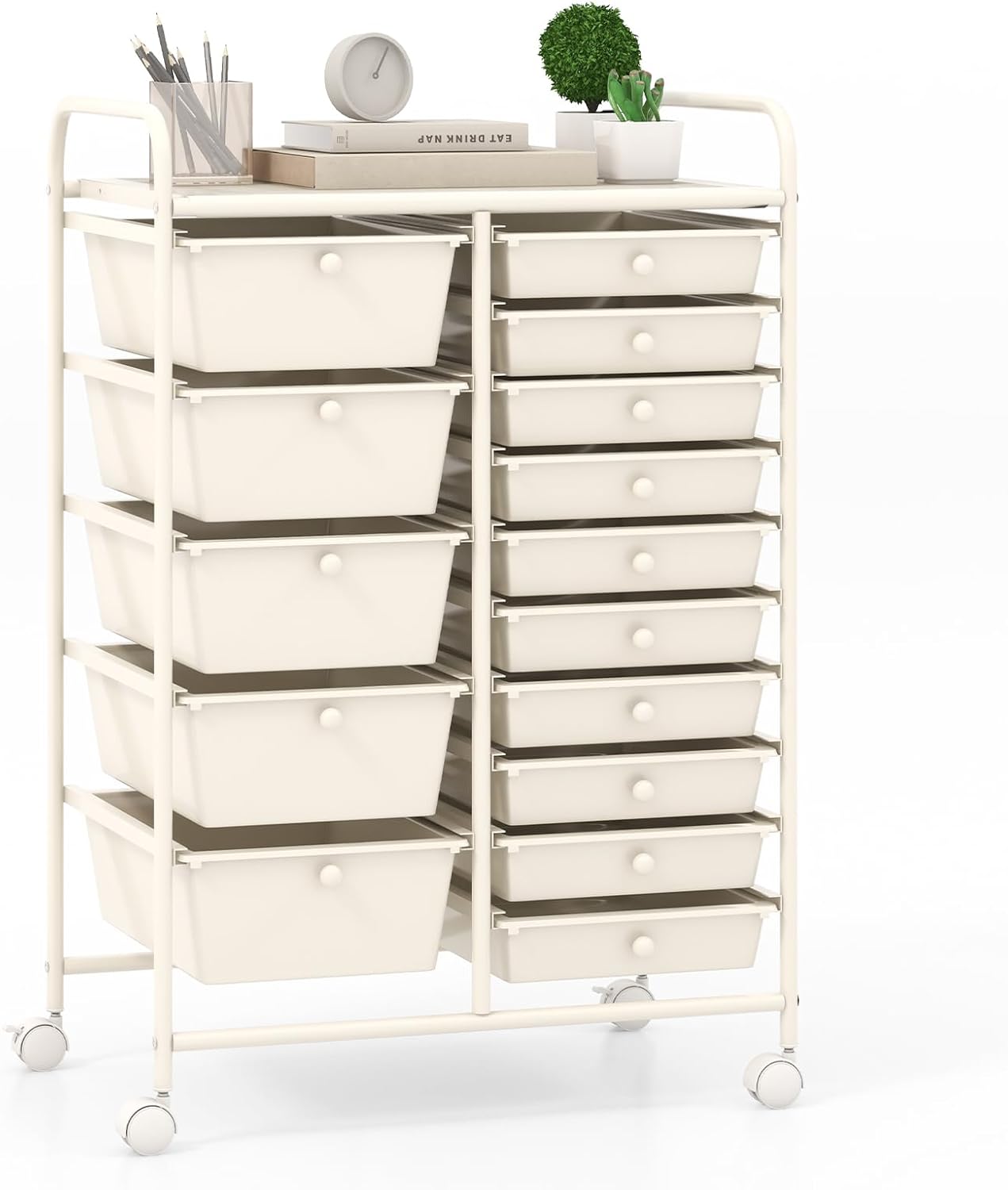 Giantex 15 Drawers Rolling Cart for Classroom and Office Use