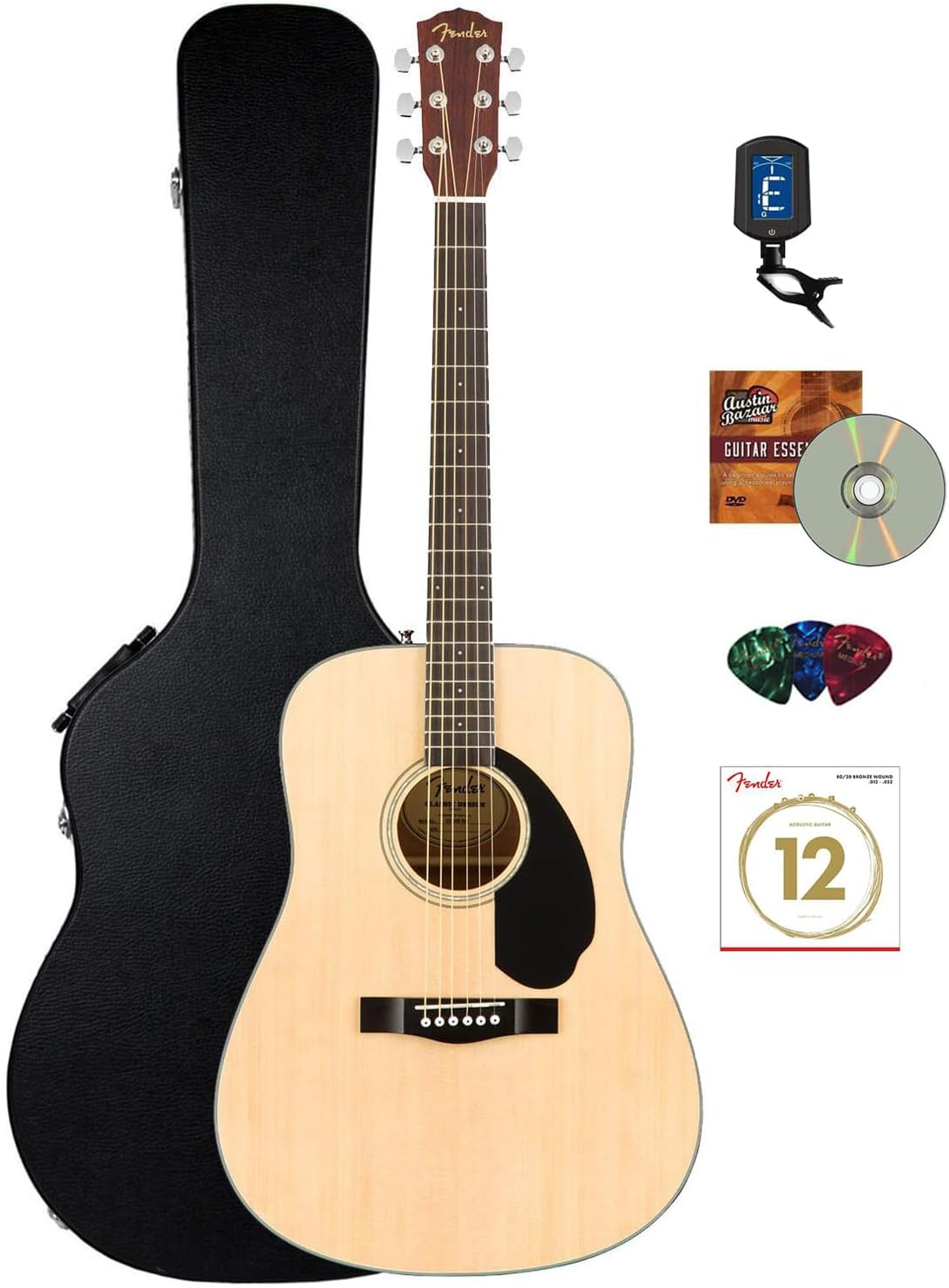 Fender CD-60S Acoustic Guitar Bundle with Hard Case and Lessons