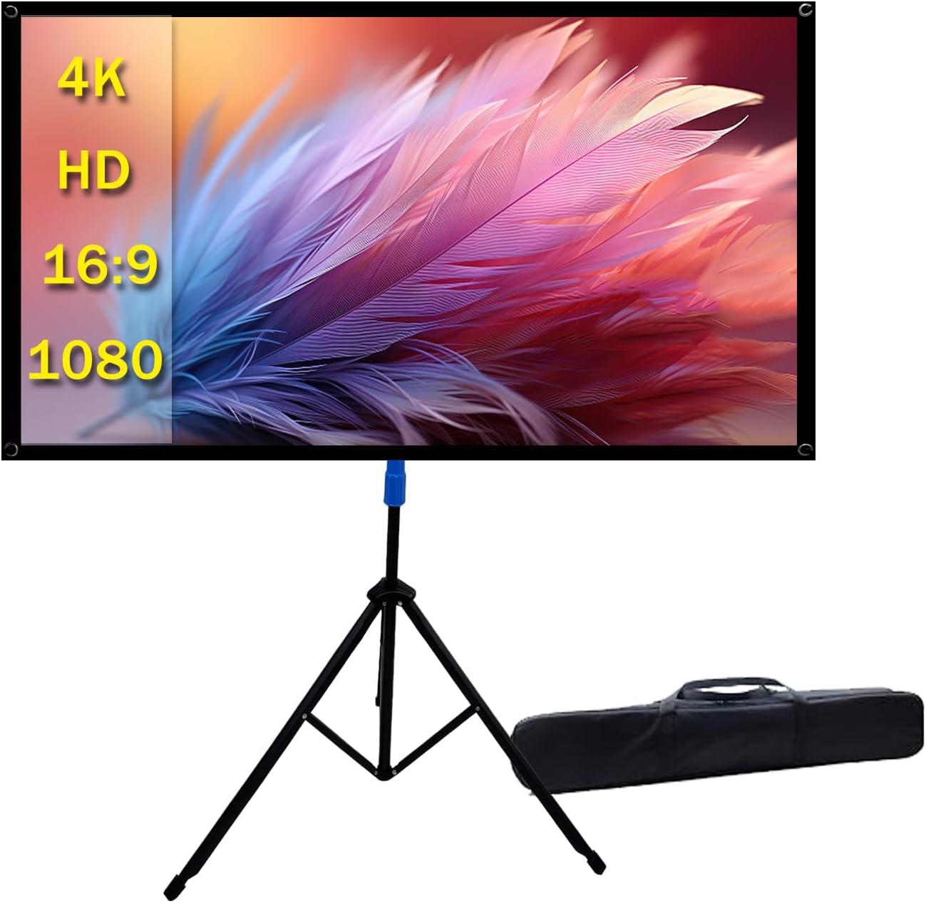 Projector Screen with Stand Outdoor 80in 4K HD for Movie Nights