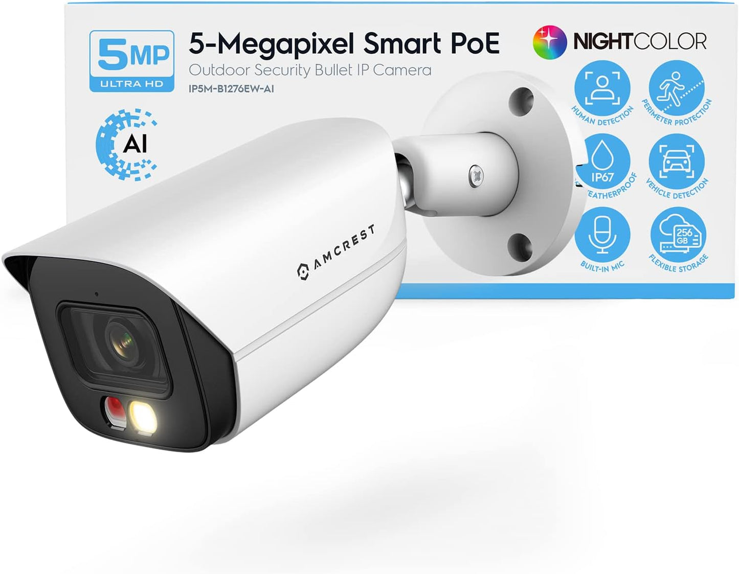 Amcrest 5MP IP PoE AI Camera with Color Night Vision Features