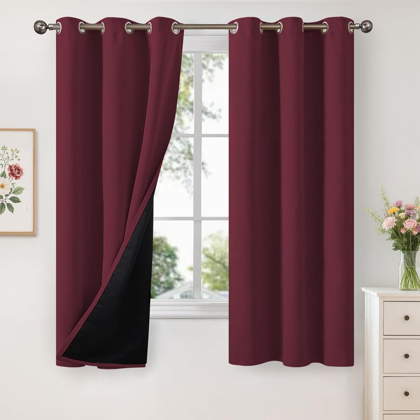 YoungsTex 100% Blackout Curtains for Bedroom, Burgundy Panels