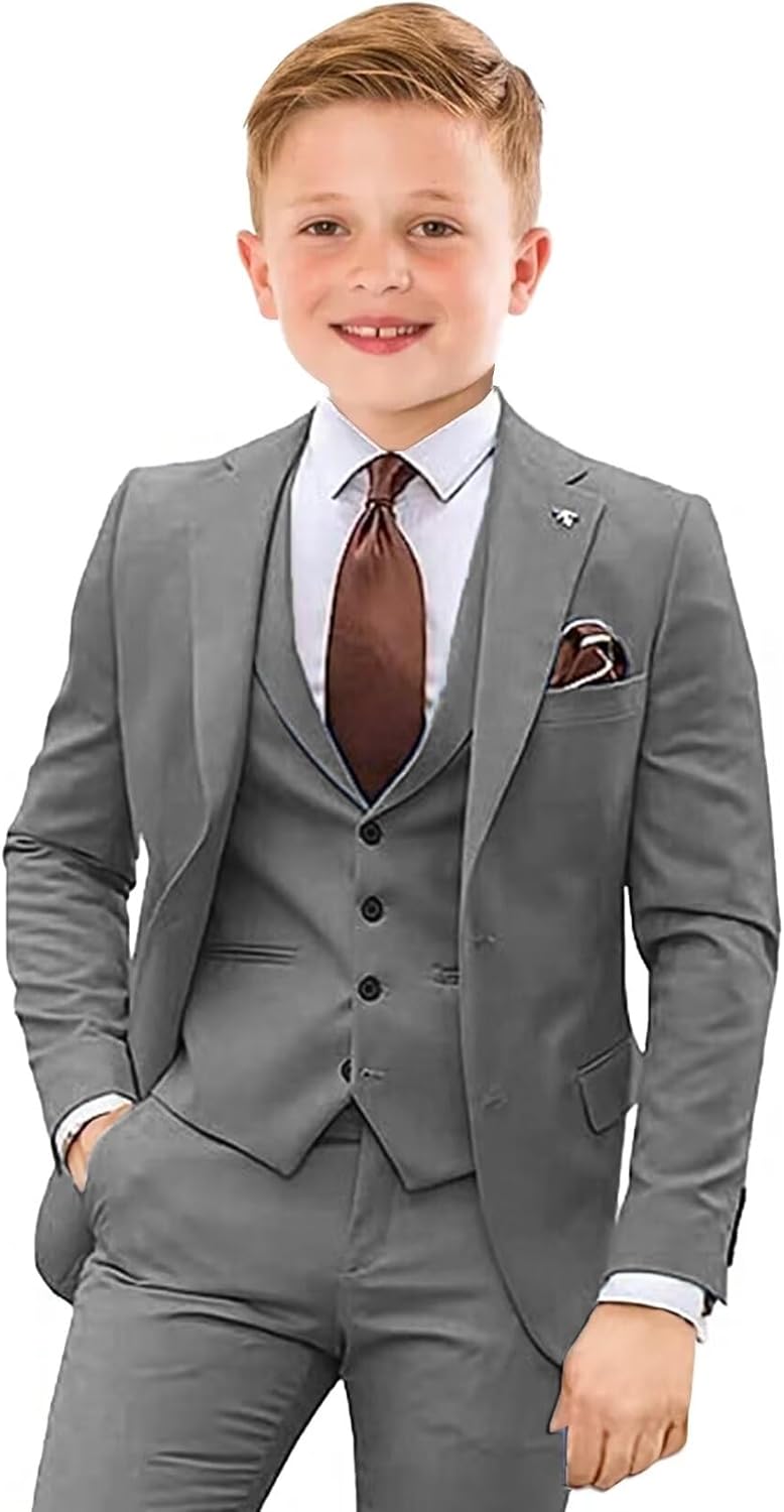 Boys Slim Fit Tuxedo Suit 4 Piece Formal Wedding Outfit Set