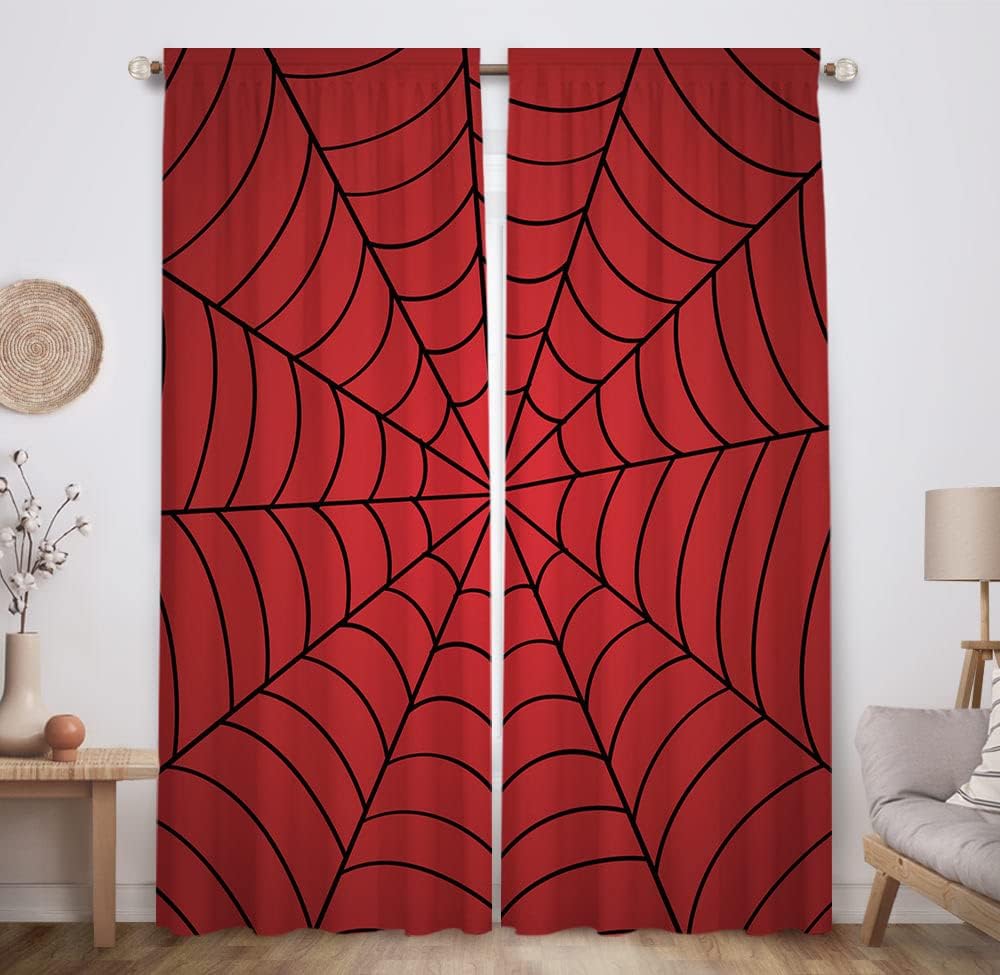 Allenjoy Superhero Spider Web Red Window Curtains for Kids Room
