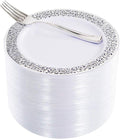 Silver Plastic Dessert Plates 100pcs with 100 Forks - Elegant