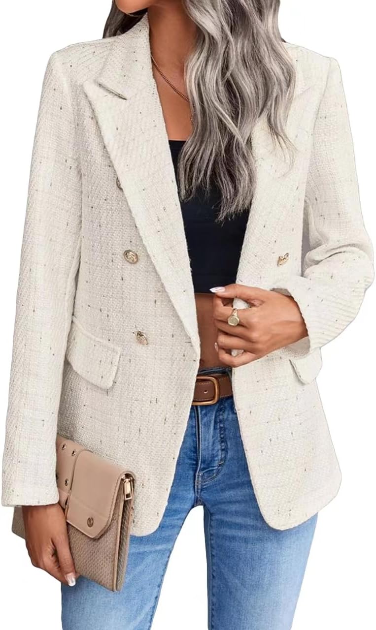Mina Self Winter Women's Tweed Plaid Blazer Jacket for Elegance