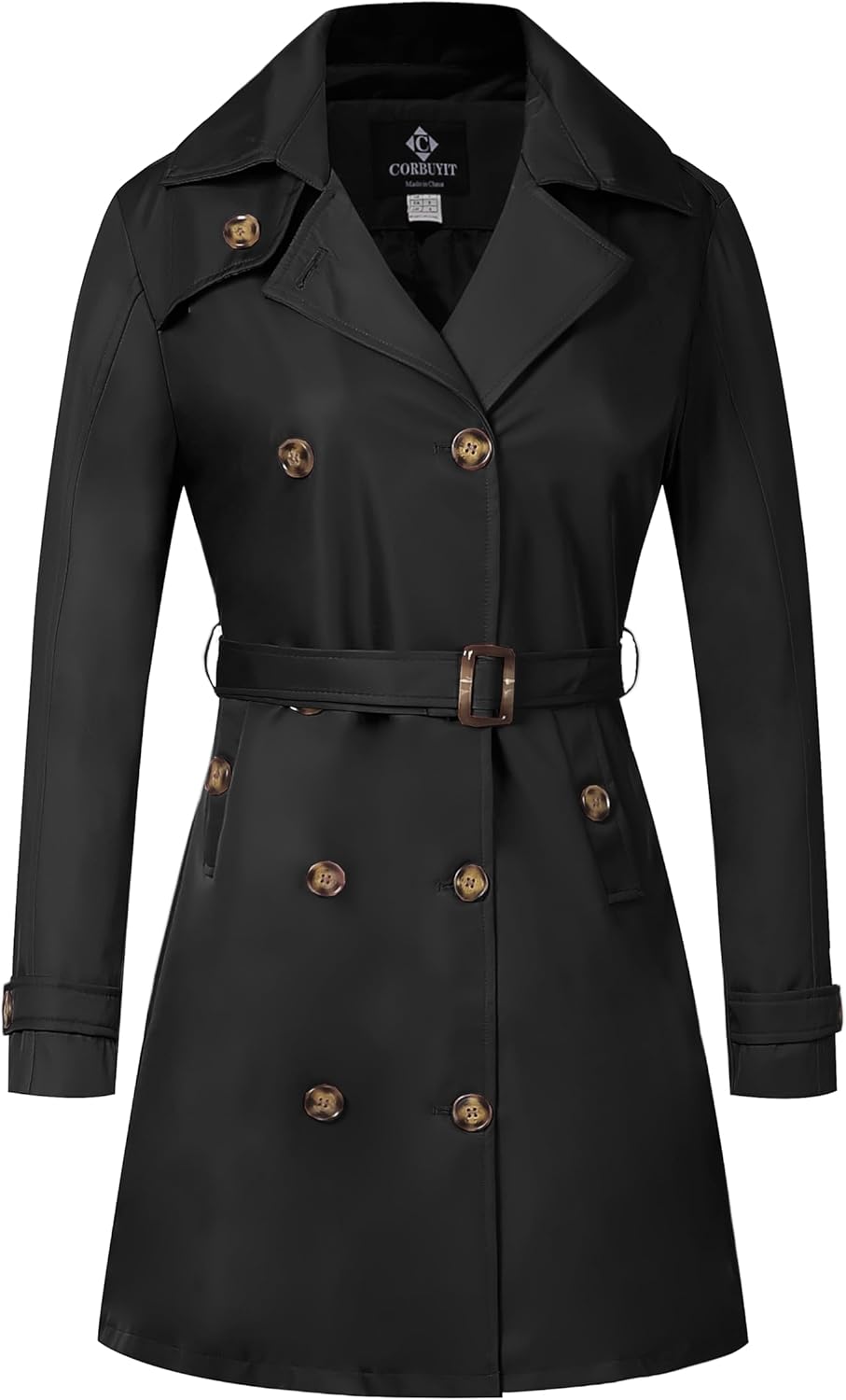 Trench Coats for Women - Double Breasted Mid-Length Overcoat