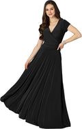 Plus Size Flowy V-Neck Maxi Dress for Women - Long Cap Sleeve Formal