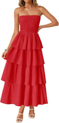ZESICA Strapless Maxi Dress 2025 - Smocked Tiered Summer Sundress
