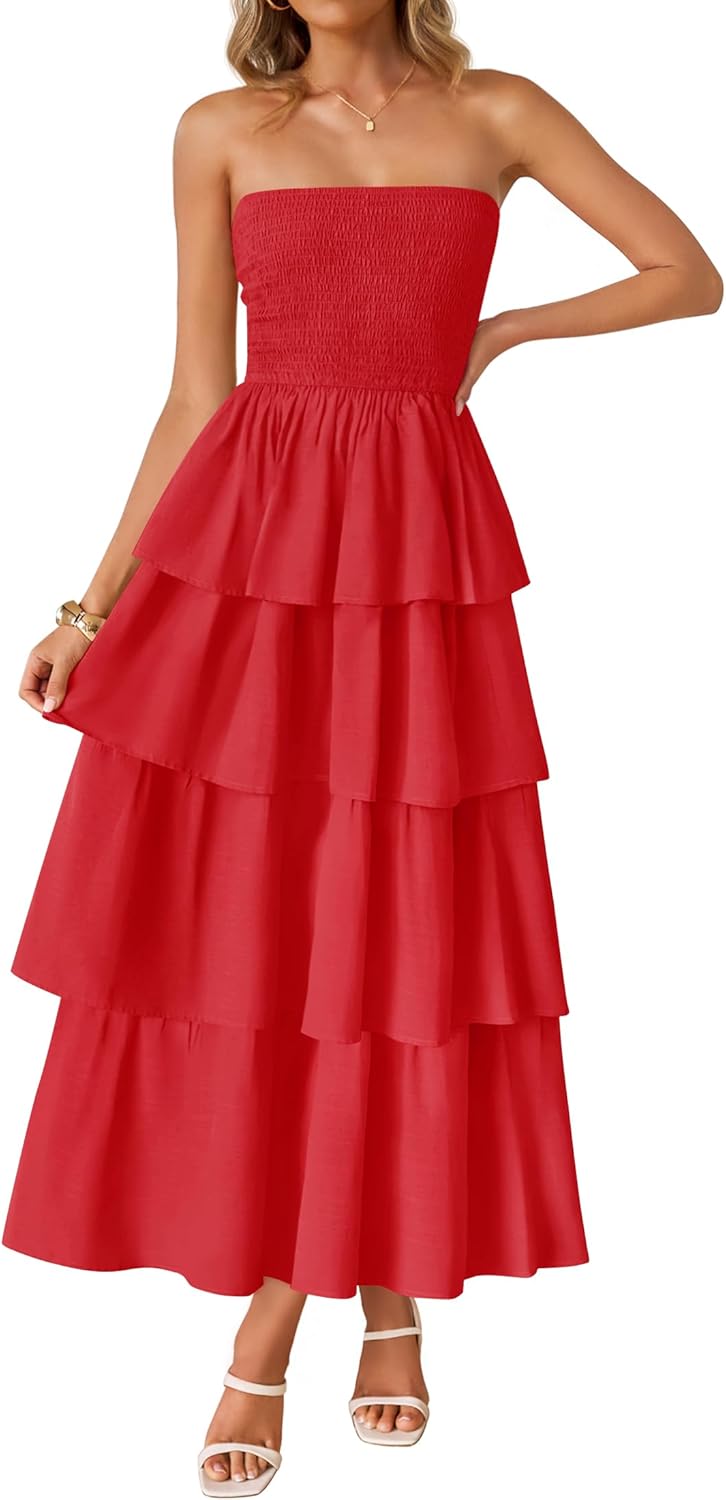 ZESICA Womens Summer Boho Strapless Maxi Dress for Every Occasion