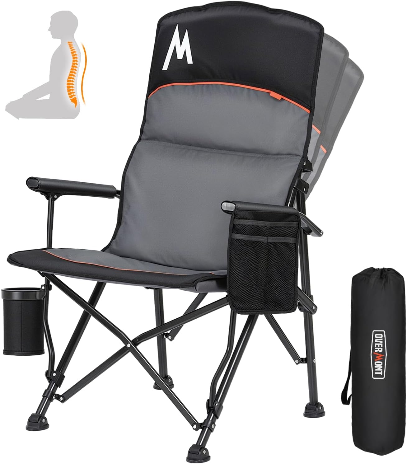 Overmont Back Support Camping Chair for Adults - Heavy Duty Design