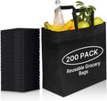 Reusable Black Grocery Bags 200 Pack - Durable, Washable Tote