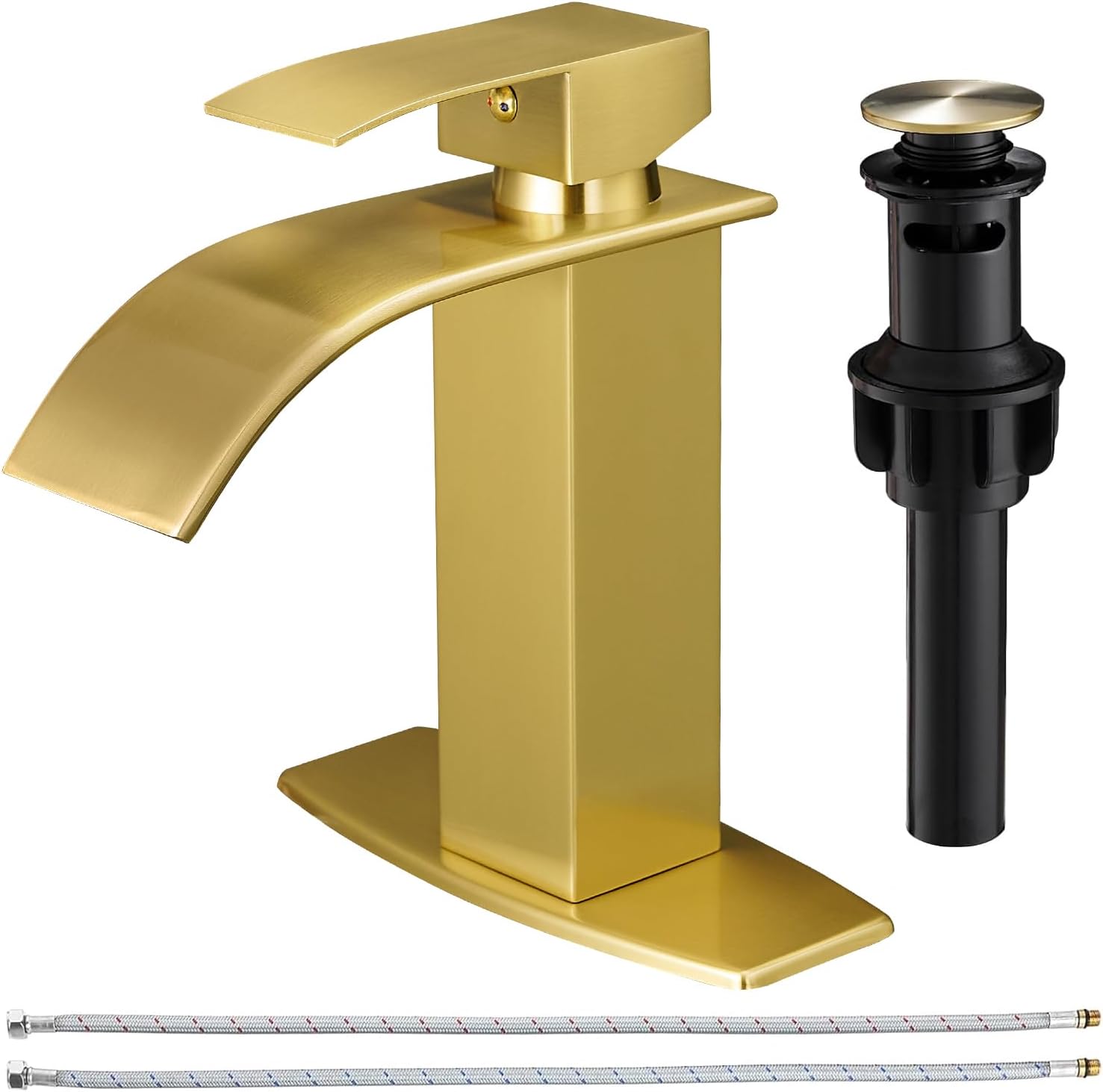 BESy Brushed Gold Waterfall Bathroom Faucet for Modern Sinks