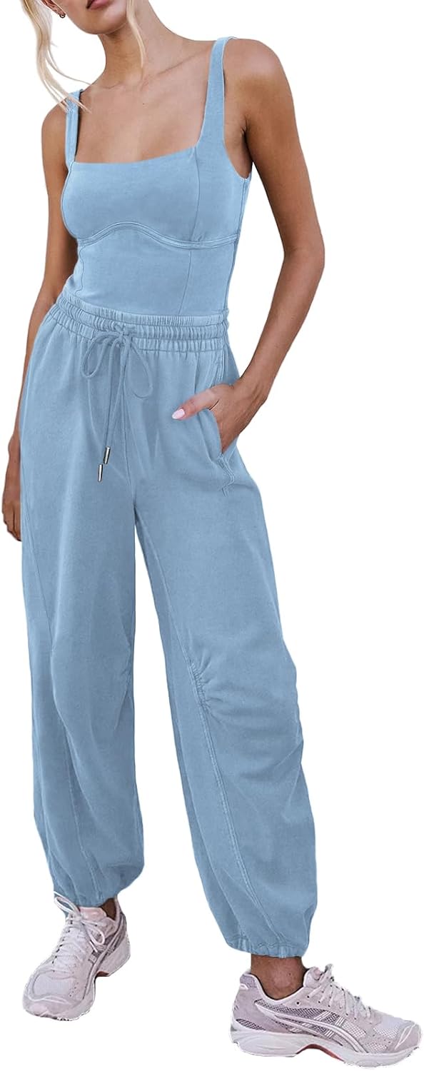 Women's Sleeveless Summer Jumpsuit with Drawstring Waist
