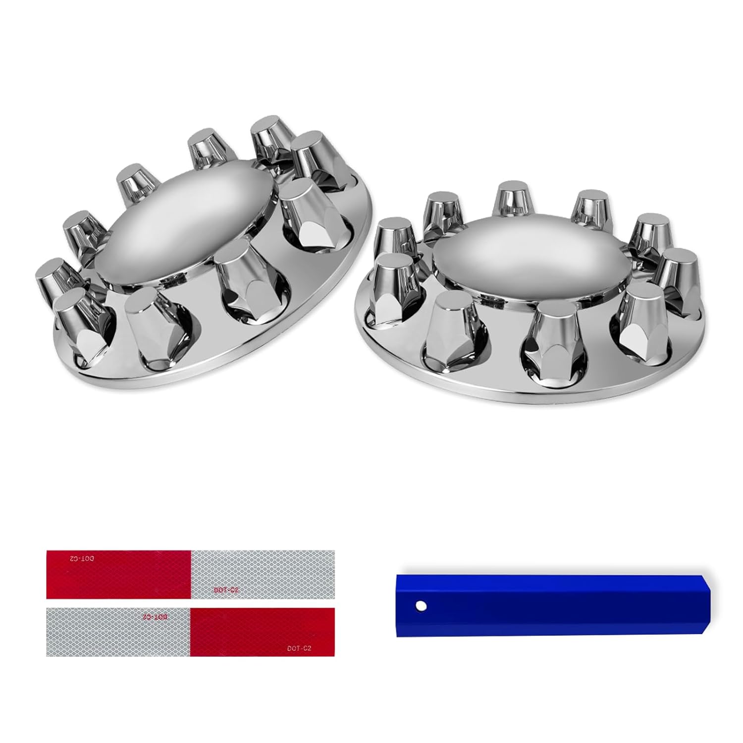 Chrome Dome 2 Front Semi Truck Axle Cover Kit for 32mm/33mm