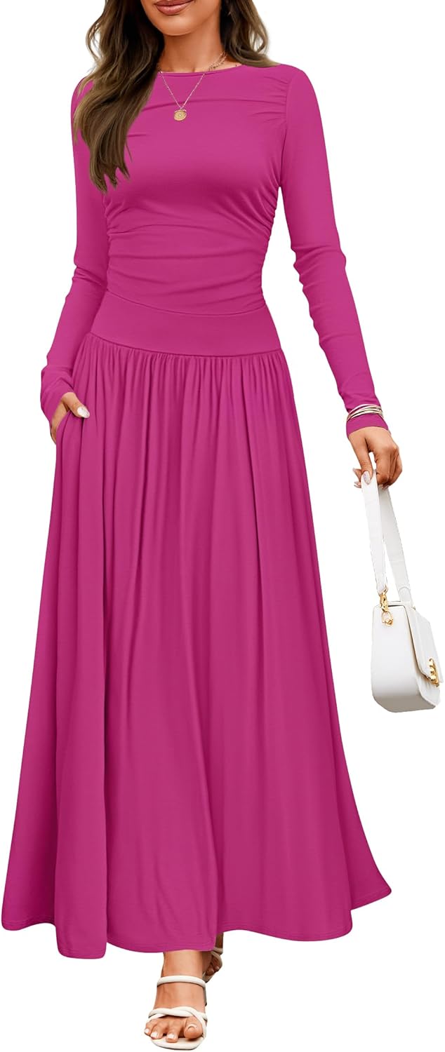 ZESICA Women's Long Sleeve Maxi Dress with Pockets for Fall