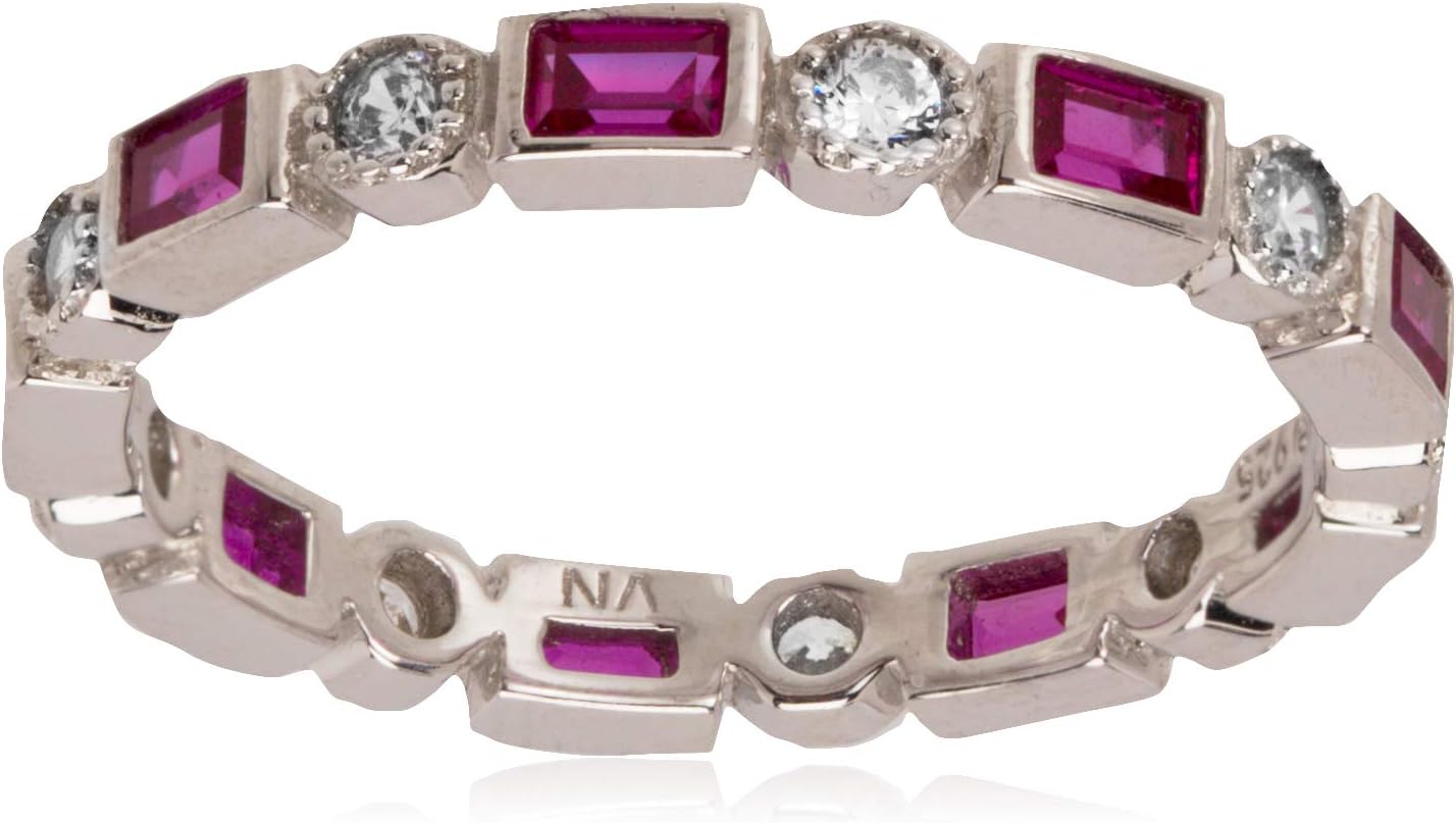 Platinum-Plated Sterling Silver Eternity Band Ring with Cubic Zirconia