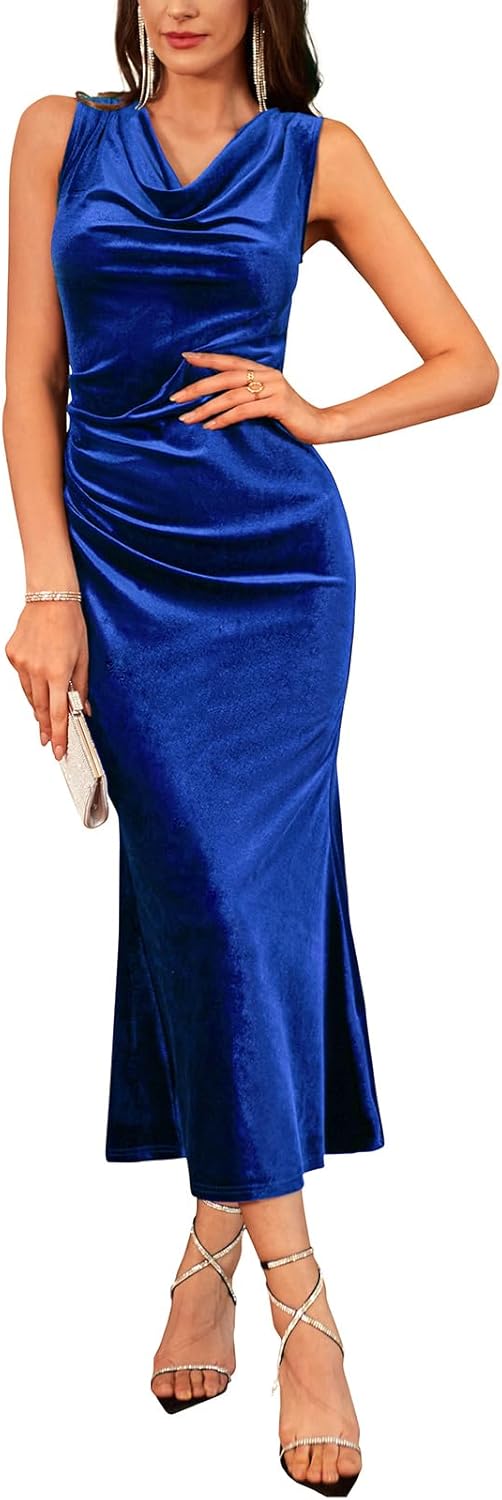 Cowl Neck Long Formal Dresses for Women - Elegant Velvet Maxi