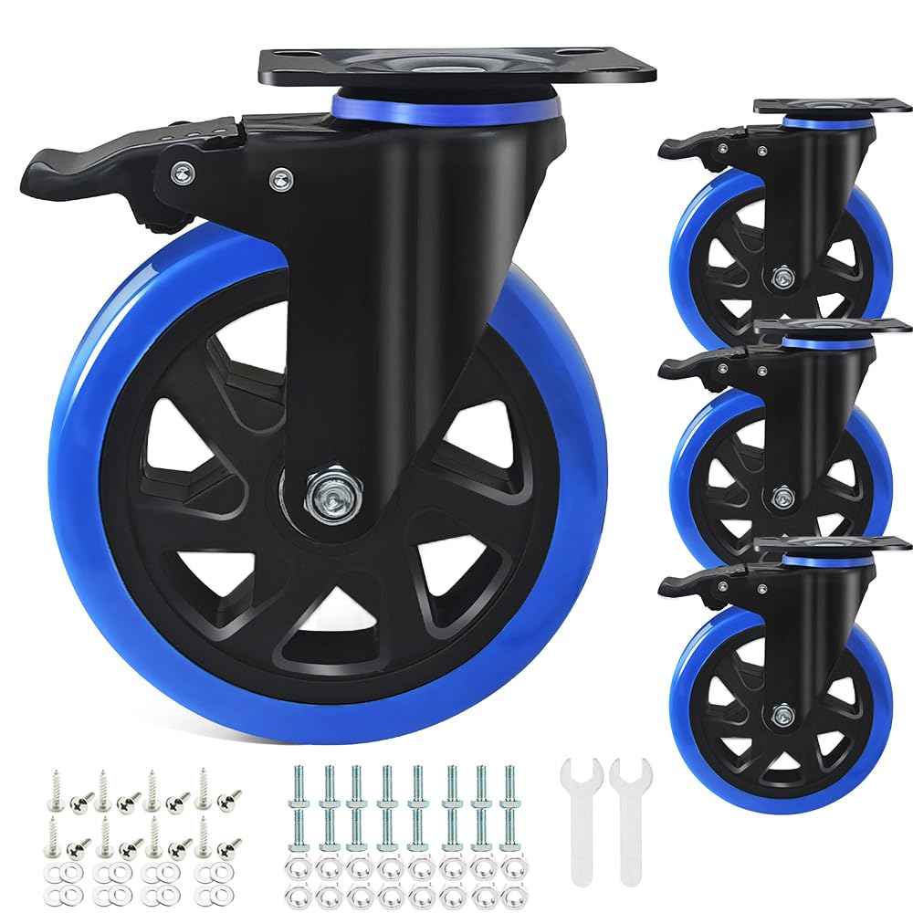 6 Inch Caster Wheels Set of 4 Heavy Duty with Dual Locking Brake