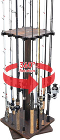 Fishing Rod Holder Gear Pole Stand 360 Rotating Wood Rack - Holds 16