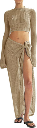 Women's Crochet Bikini Cover Ups Set - Hollow Out 2 Piece Beachwear
