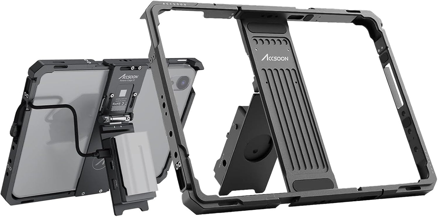 Accsoon iPad Power Cage: NP-F Battery Slot, Compatible with Apple/iPad - Adjustable & Versatile