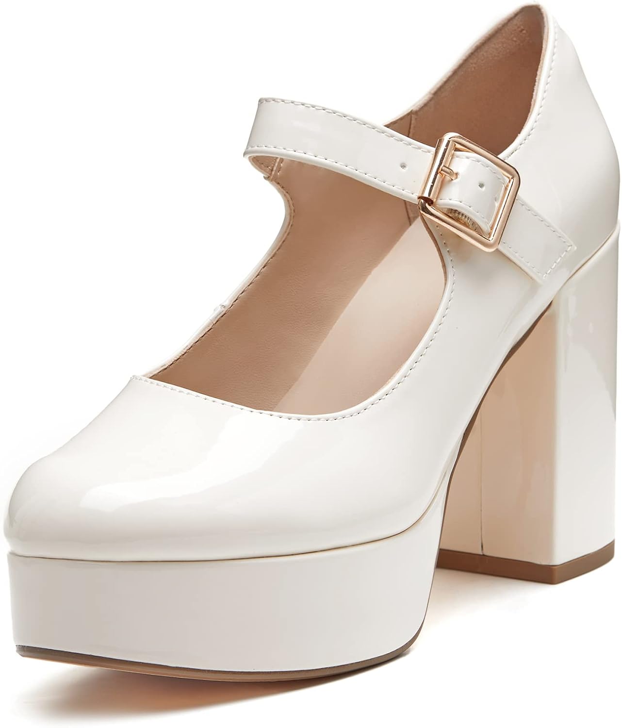 Coutgo Women's T-Strap Round Toe Platform Heels for Style