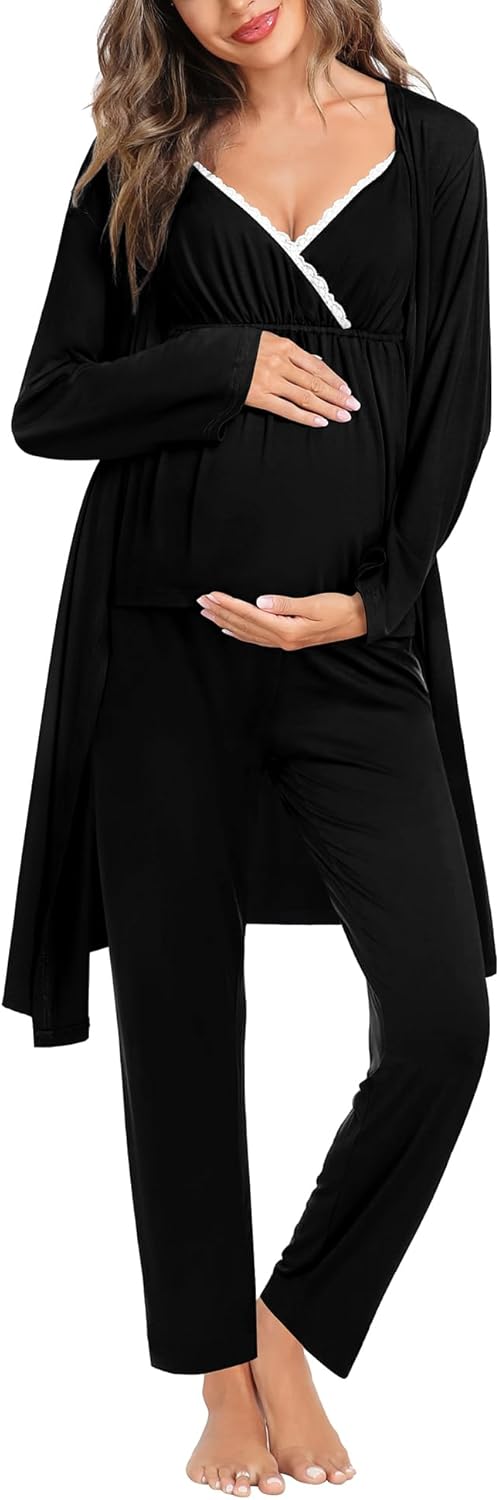 SWOMOG Maternity Nursing Robe Set for Comfortable Breastfeeding