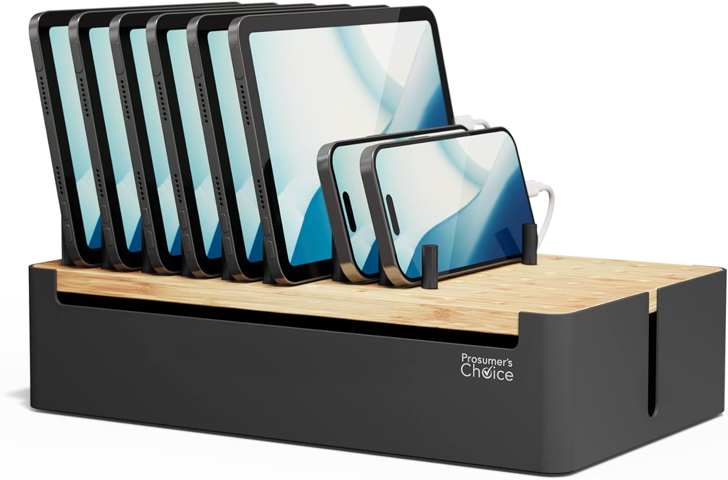Prosumer's Choice Black Wooden Charging Station for Multiple Devices