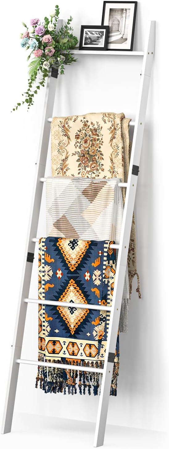 Bamboo 6-Tier Blanket Ladder for Rustic Farmhouse Decor