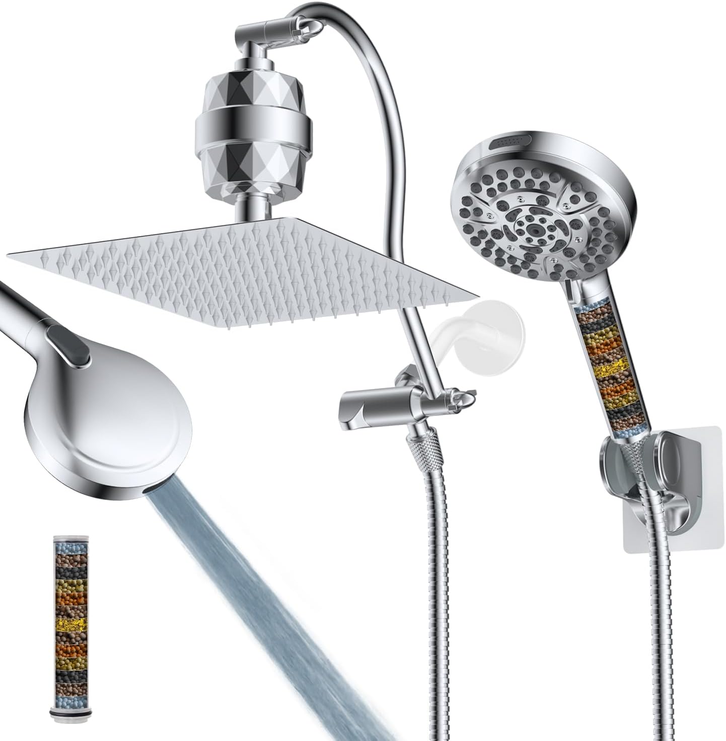 Hibbent 12ft' Dual Filtered Rainfall Shower Head Combo for Luxury