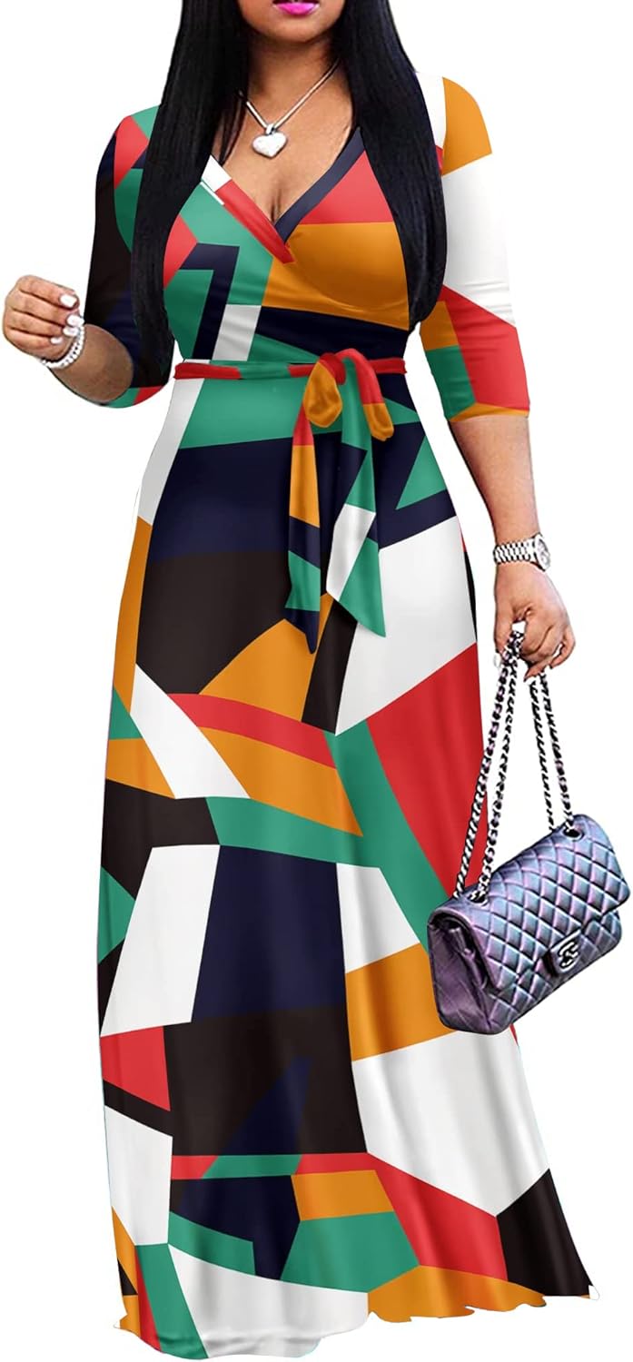Plus Size Maxi Dress for Women Casual Summer Sundress V-Neck