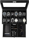 12 Slot Watch Box with Real Glass Lid - Organized Display Case