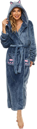 Iniber Fleece Bathrobe for Women - Soft Hooded Relaxation Wear