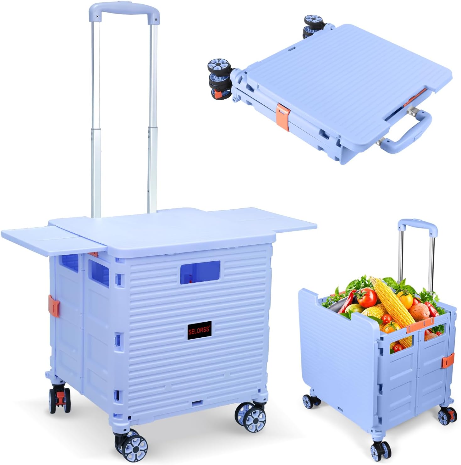 Foldable Utility Cart with Wheels for Shopping and Storage