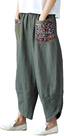 Minibee Women's Baggy Linen Wide Leg Trousers for Comfort
