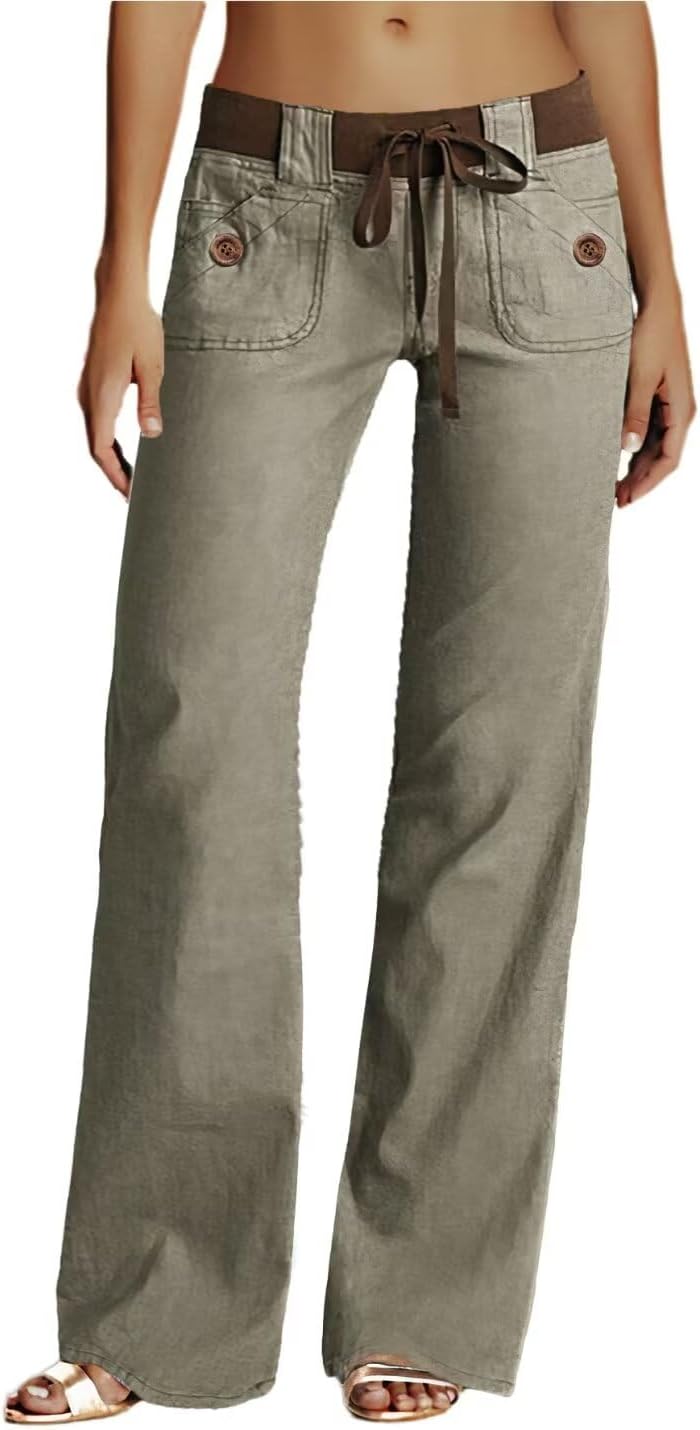 Flamingals Low Rise Cargo Wide Leg Pants for Women Casual Style