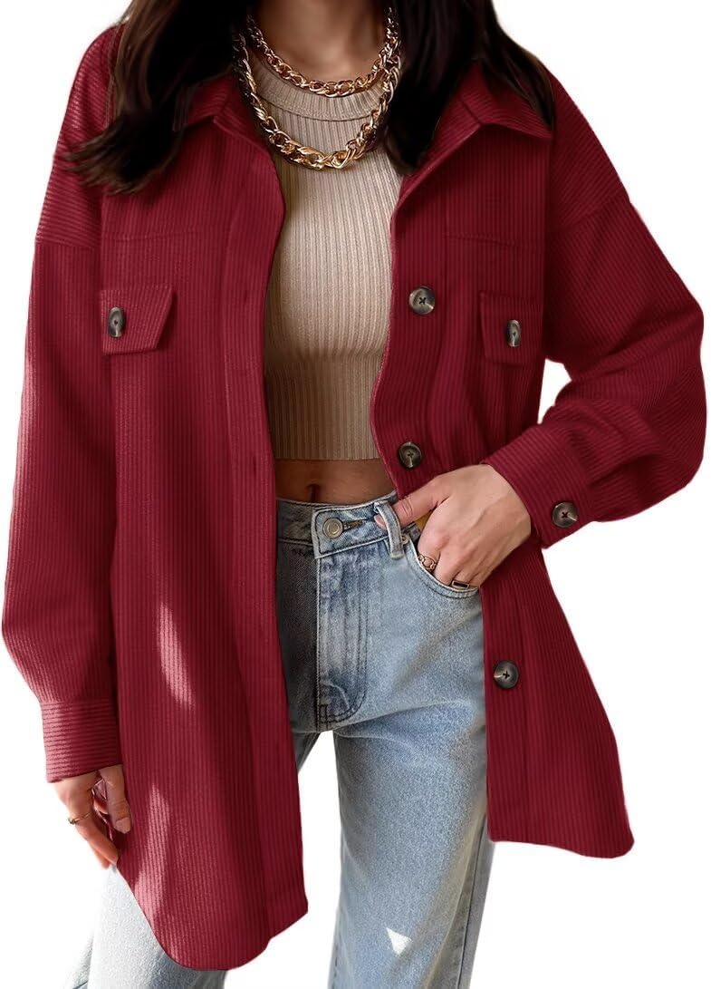 VICHYIE Womens Corduroy Shacket Blouses for Stylish Comfort