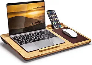 Bamboo Laptop Lap Desk with Vent Holes and Built-in Mouse Pad